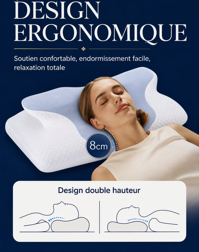 Oreiller en mousse à mémoire de forme, pour cervical et relaxant à retour lent pour le cou, soulagement de la douleur.