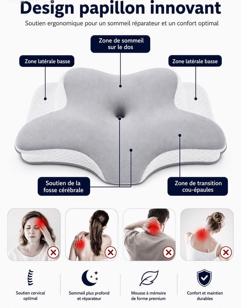 Oreiller en mousse à mémoire de forme, pour cervical et relaxant à retour lent pour le cou, soulagement de la douleur.